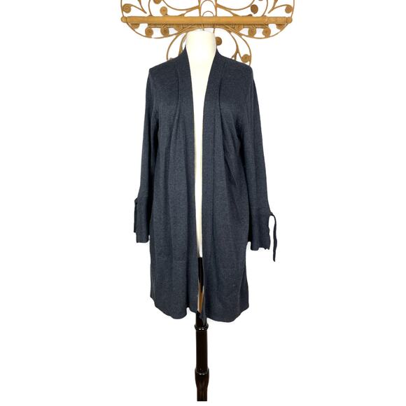 LOFT bell sleeve tie cuff open front cardigan gray sz M - Picture 1 of 6